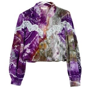 LoveShackFancy Tie Dye Button Down Shirt Women Size XS Crop Top Love Shack Fancy